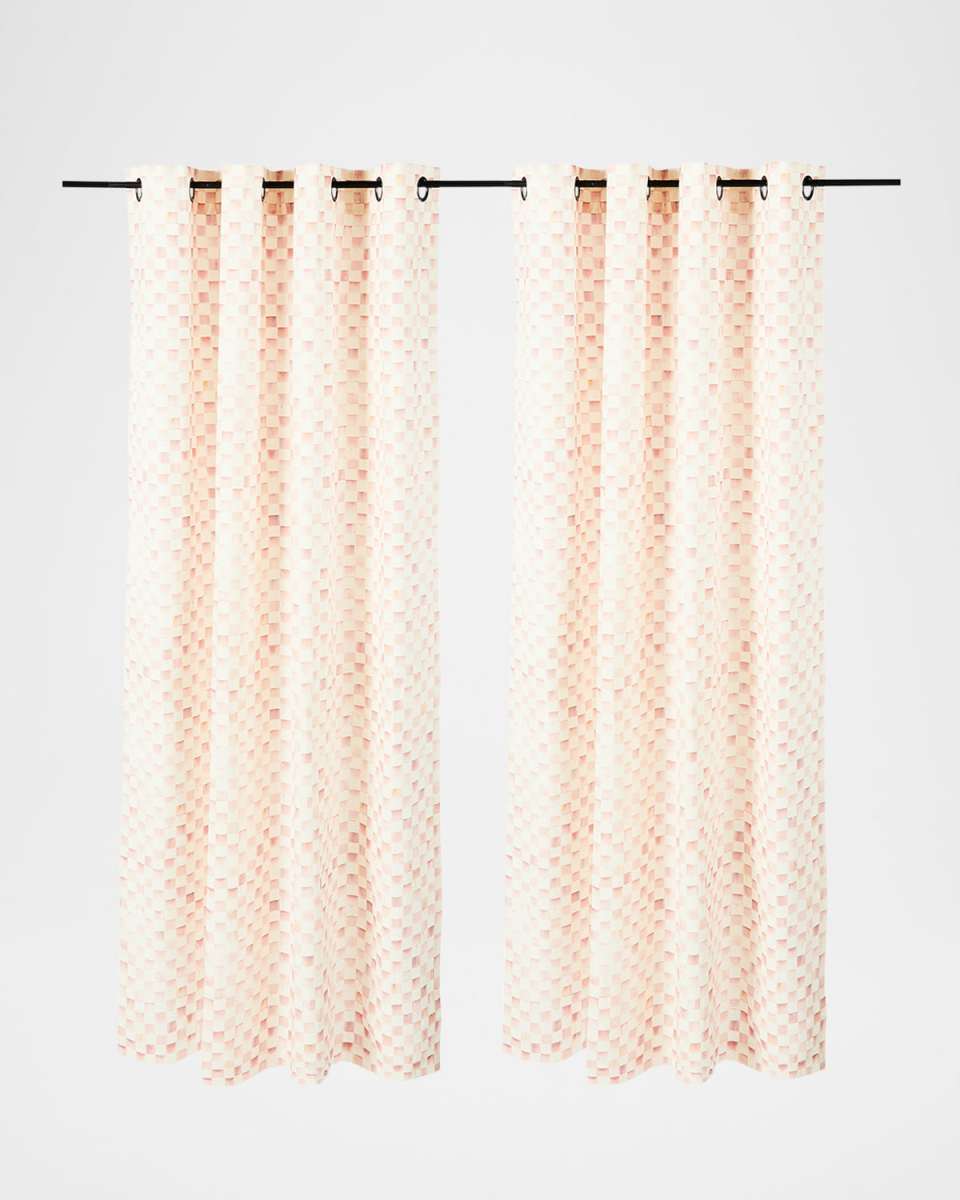 Rosy Check Light-Filtering Curtain Panel with Grommet Top, 52" x 84"